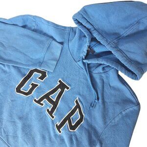 Gap Men's Fleece Arch Pullover Hoodie Large Blue Embroidered